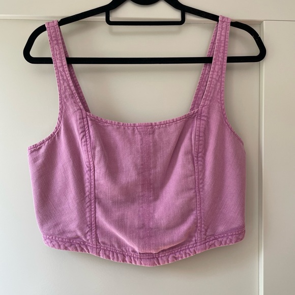 Pilcro Corset Tank Anthropologie Smocked Cropped Lilac Sleeveless Top, M, NWT - Picture 5 of 14
